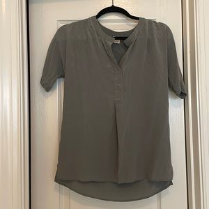 Ecru 100% silk blouse in sage green